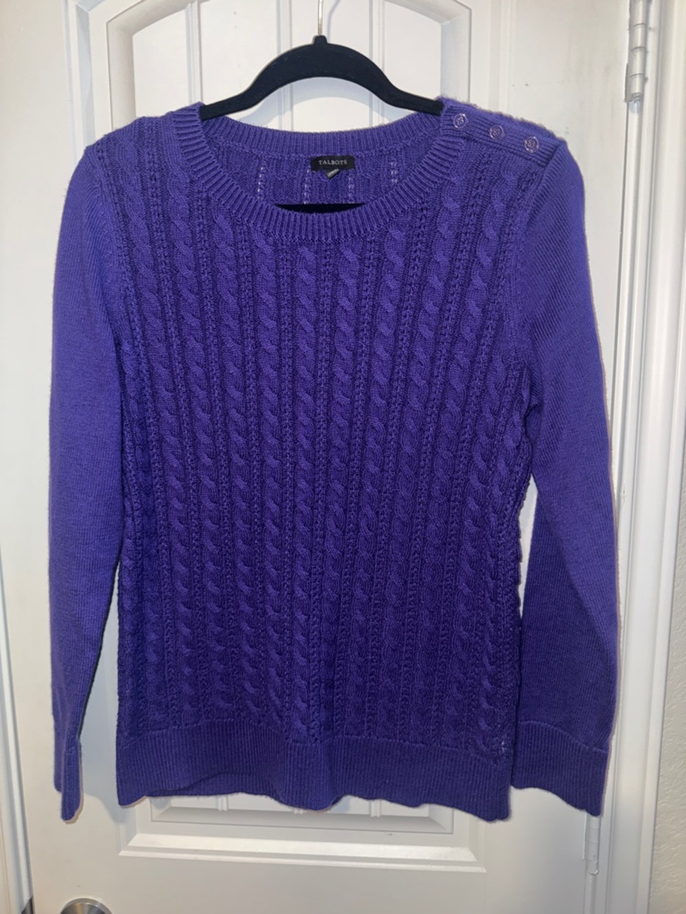 Talbots Violet Cable-Knit Crewneck Sweater purple sweater
